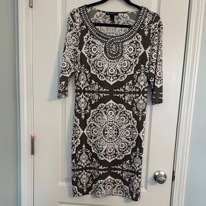 INC International Concepts Black and White Ornate Midi Dress